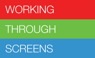 Link to website and book cover for 'Working through Screens'