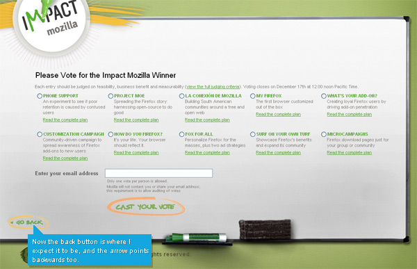 Image showing a simple solution to of the Mozilla Impact voting page correcting the placement of the \'go back\' button